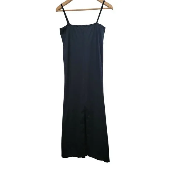 Allsaints CHARLIE Black Spaghetti Strap Midi Dress With Back Slit Sz 8 - Picture 2 of 7